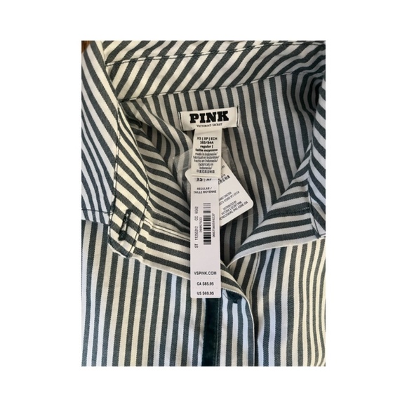 NWT Victorias Secret Green Strip Button Velvet trim super soft top - Picture 5 of 5